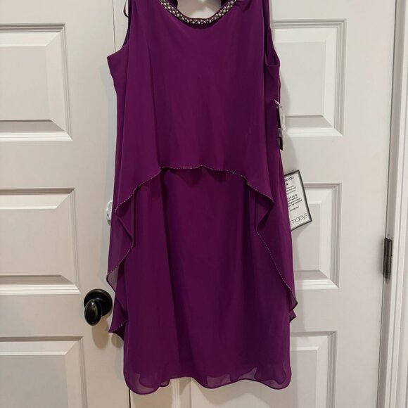 SLNY Purple Chiffon Layered Dress with Beaded Neckline – Size 16 - Picture 7 of 7